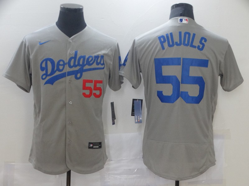 Men Los Angeles Dodgers 55 Pujols Grey Elite 2021 Nike MLB Jersey